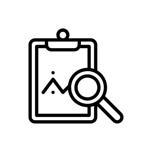 clilpboard with line chart and magnifying glass on top